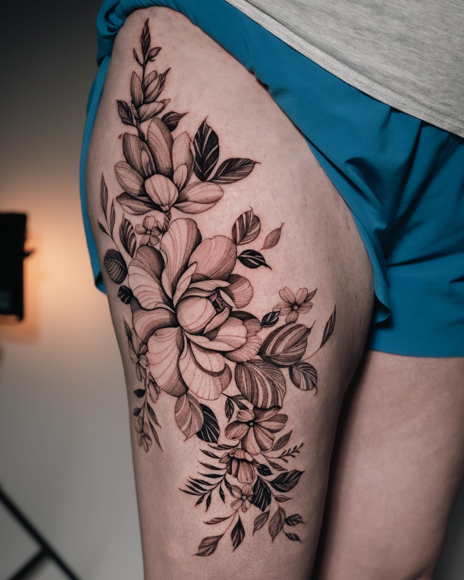 floral tattoo by Kel Otero, another angle
